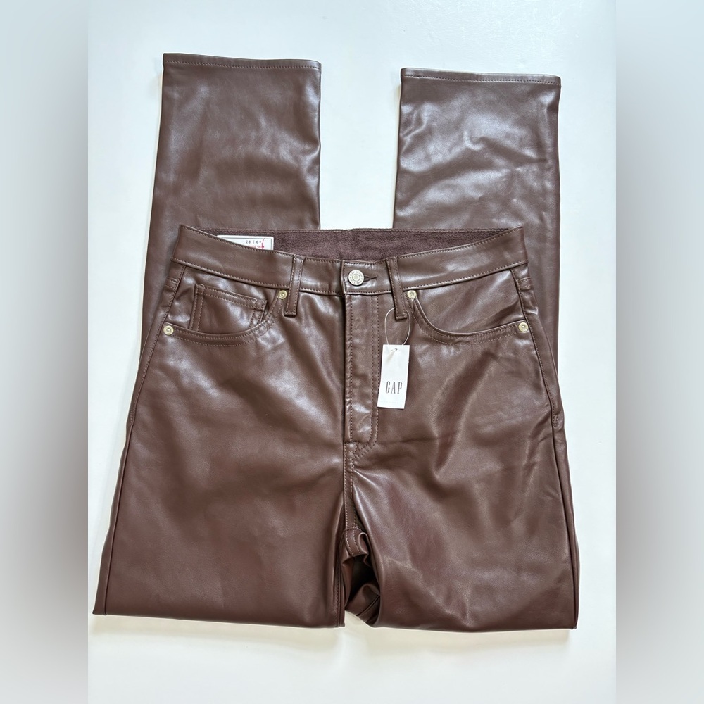 Gap Vintage Slim Faux Leather Pants Espresso Brown Size 28 / 6R New with Tags
